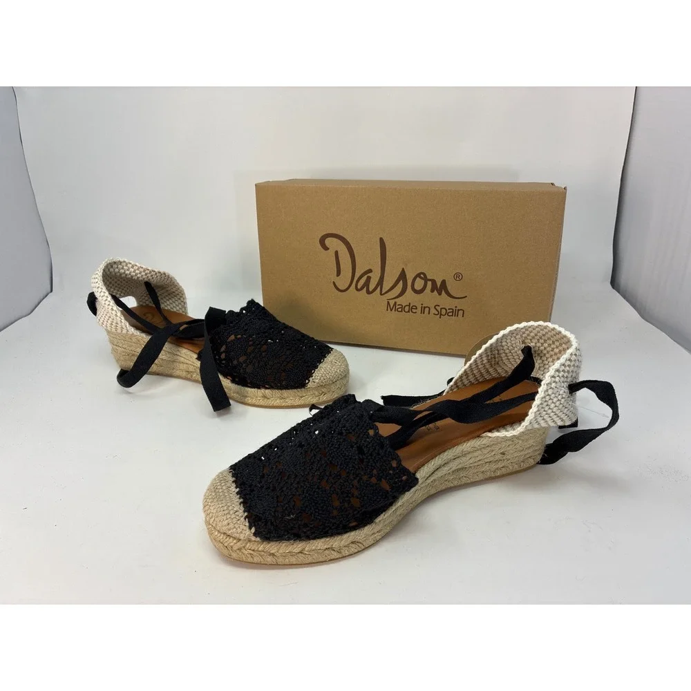 Dalson Braided Ankle Lace Up Espadrille Wedge Womens 8 300_TJX Black Crochet